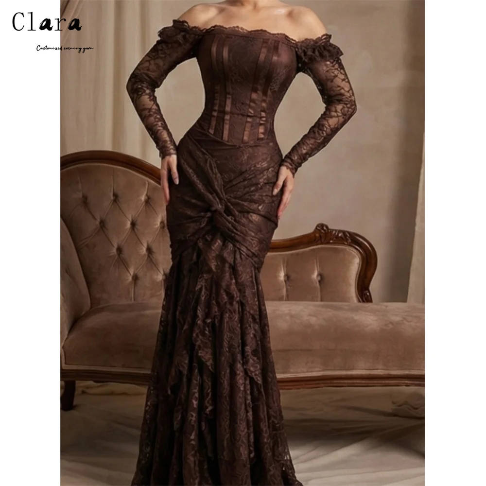 

Clara Custom Brown Lace Fishtail Off-shoulder Luxurious Party Dress 2026 Woman Evening Dresses for a Wedding Elegant Gown Women