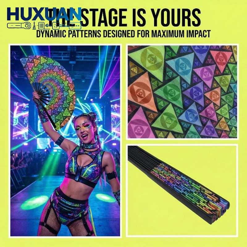 Starry Sky Rainbow Folding Fan Glow in The Dark Bright Color Handheld for Festival Party Rave Dancing