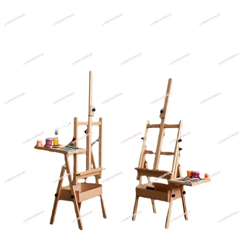 Beech easel for art students Foldable flat dual-purpose with drawer tray Children's sketch oil painting easel