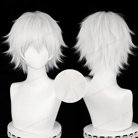 Kaneki Ken 코스프레 가발 30cm 짧은 실버 화이트 남자 머리 애니메이션 내열성 합성 가발
