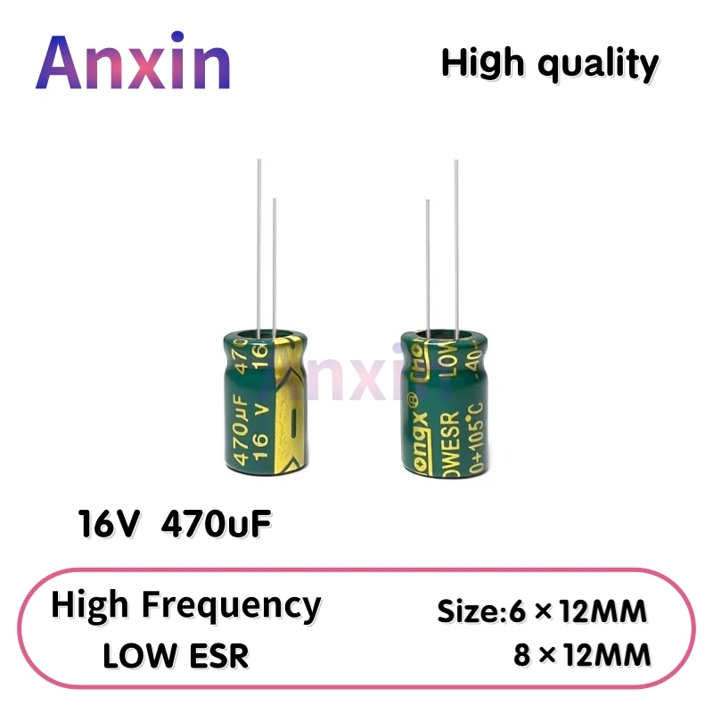 

50PCS 16V470uF Aluminum Capacitor, High Frequency Low ESR 105°C Radial for Power Supply/Solar Inverter Size: 6×12MM 8×12MM