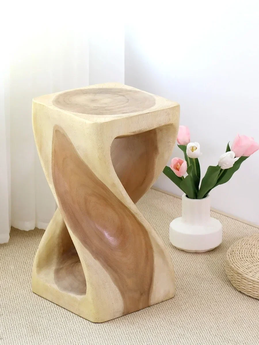 A Thailand Solid Wood a Block of Wood Or Stone Low Stool Log Side Table Creative Stool Root Carving Wood Stump