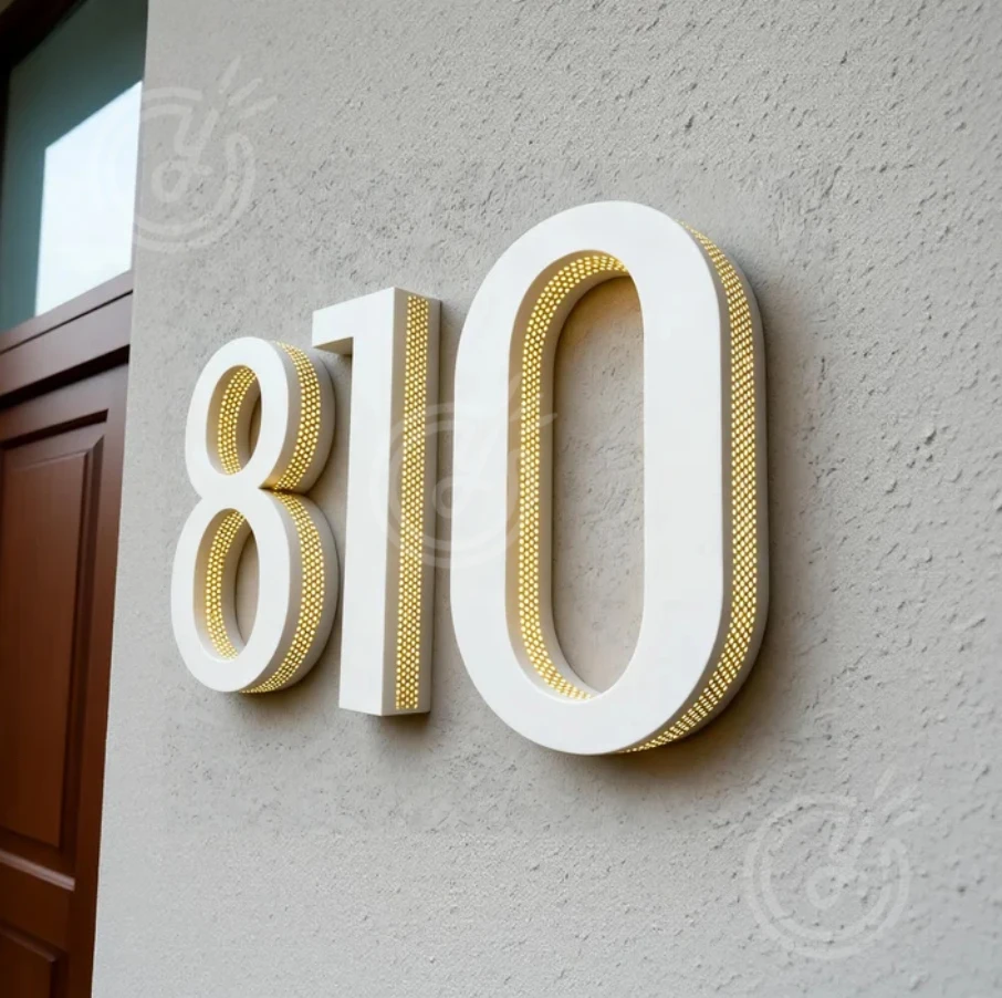 ป้ายร้านตัดผมโลโก้สีทองสำหรับธุรกิจ ป้ายตัวอักษรหรูหราแบบ 3 มิติ พร้อมไฟ LED สำหรับตกแต่งภายนอกอาคาร ของตกแต่งโฆษณา ป้ายหน้าร้านแบบกำหนดเอง