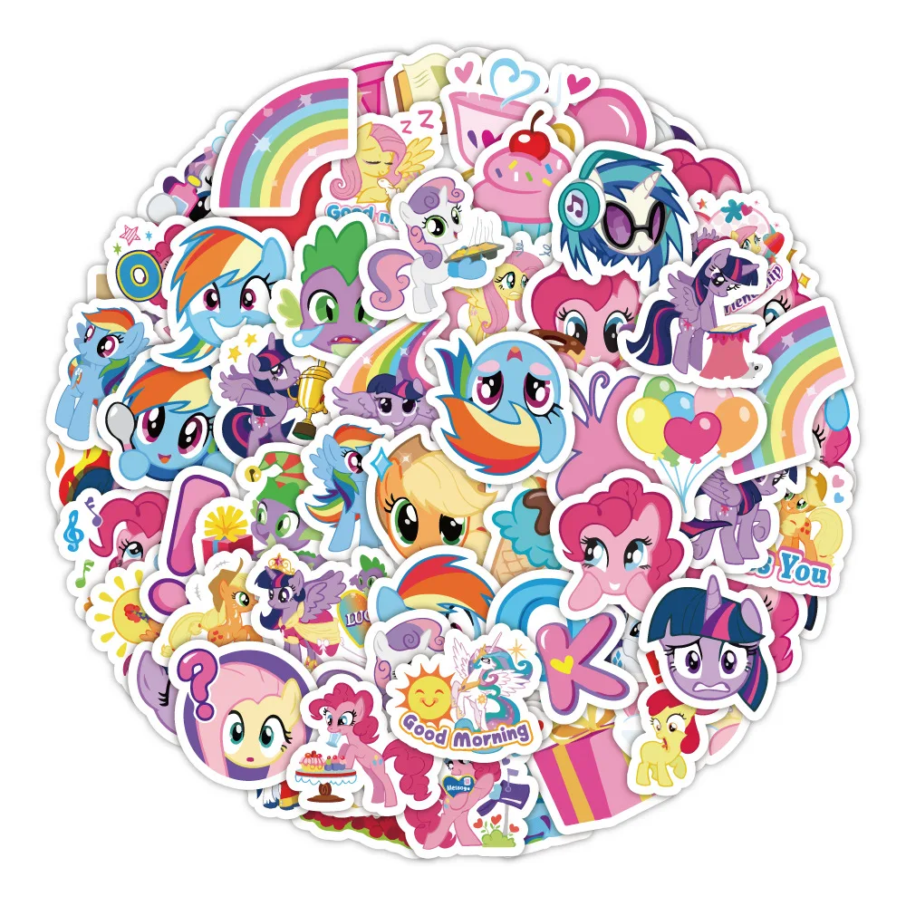 60 uds. De pegatinas de My Little Ponys, suministros de Arte de papelería de unicornio Kawaii, caja de equipaje con taza de agua, decoración artesanal, juguete para regalo clásico para niños