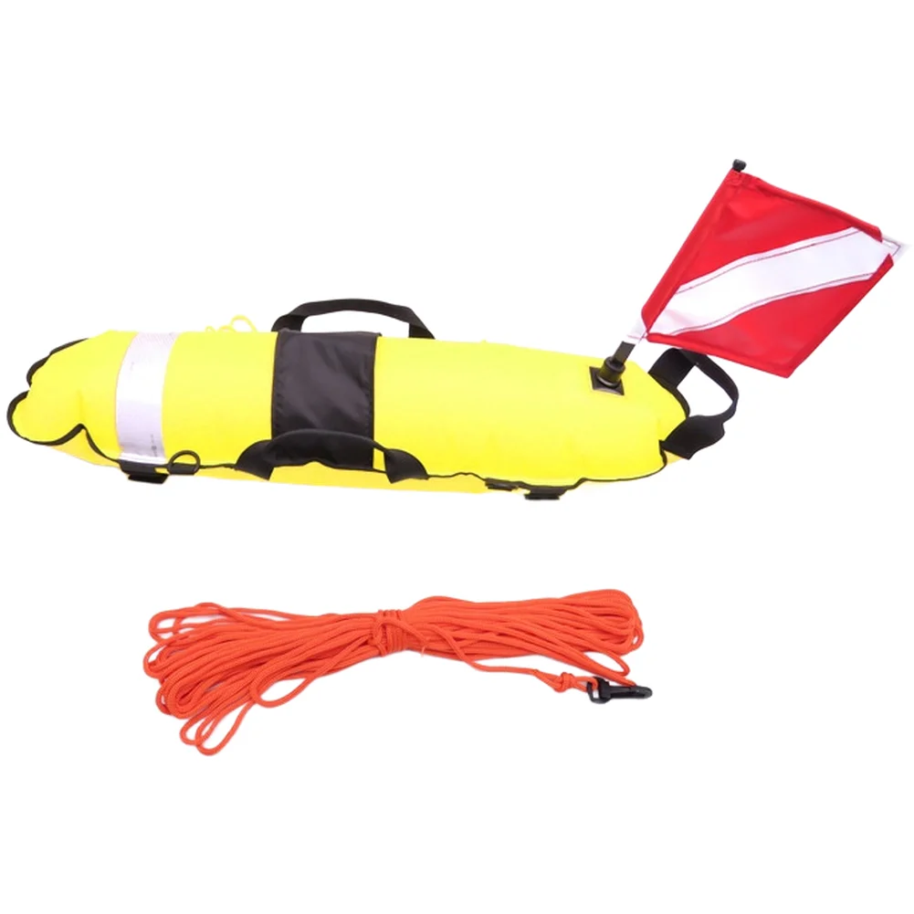 

210D Nylon Inflatable Buoy for Fishing Diving and Hunting with 25m Rope Small Flag and Reflective Safety Accents