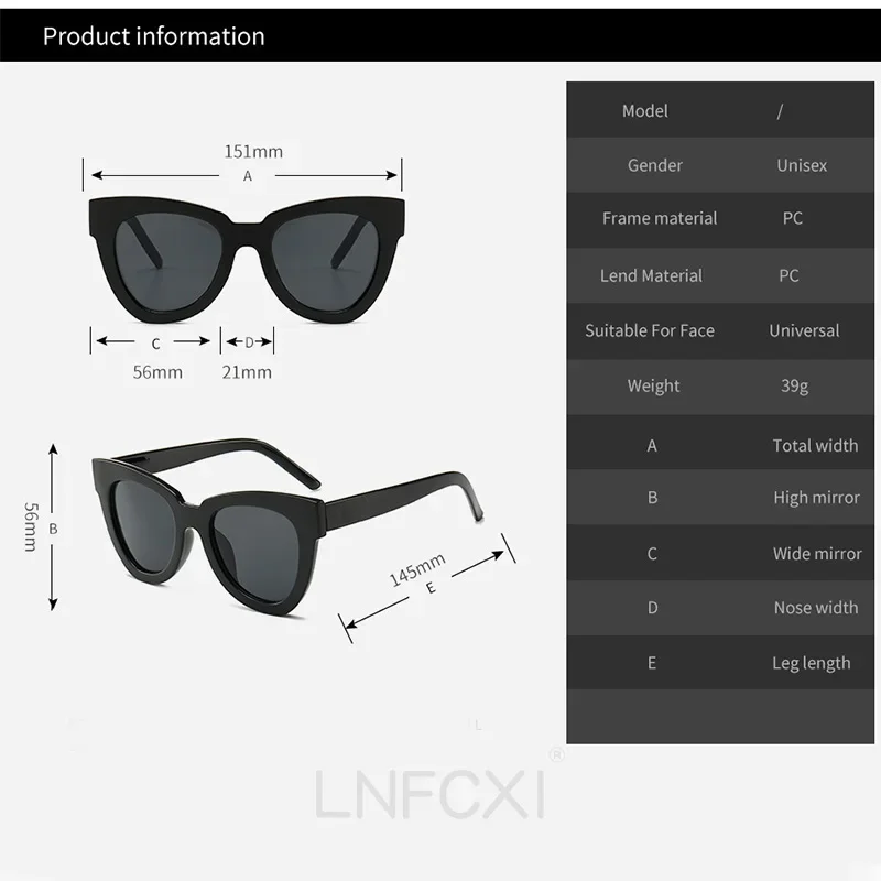 LNFCXI موضة إطار كبير القط العين النظارات الشمسية النساء الفاخرة العلامة التجارية مصمم خمر نظارات شمسية للنساء Gafas دي سول Uv400