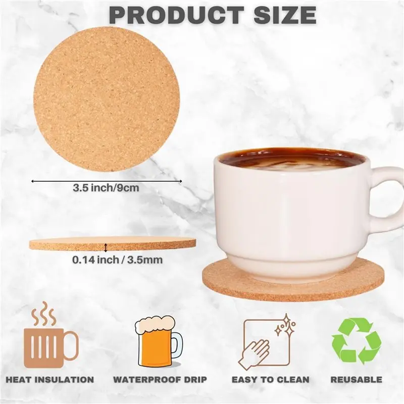AB42-Cork Coasters Set Of 250- 3.5In Round,Eco-Friendly Drink Pads For Home,Office,Bar,Perfect For Coffee Tables,Desks & More