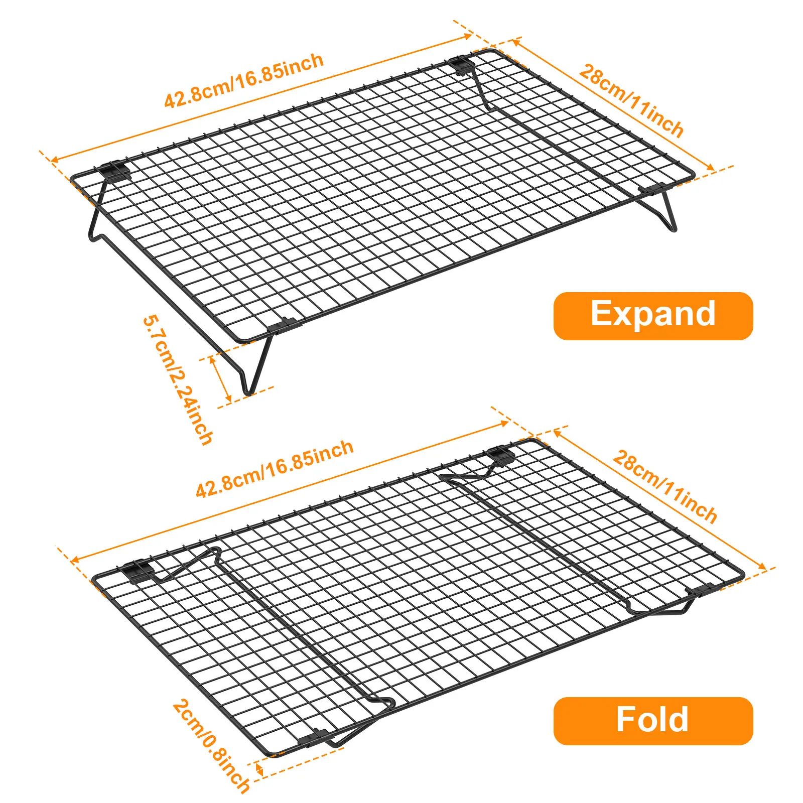 2Pcs Cake Cooling Rack with Collapsible Legs Carbon Steel BBQ Bread Cake Cooling Rack Drip Dry Rack Baking Pan for Baking Gadget