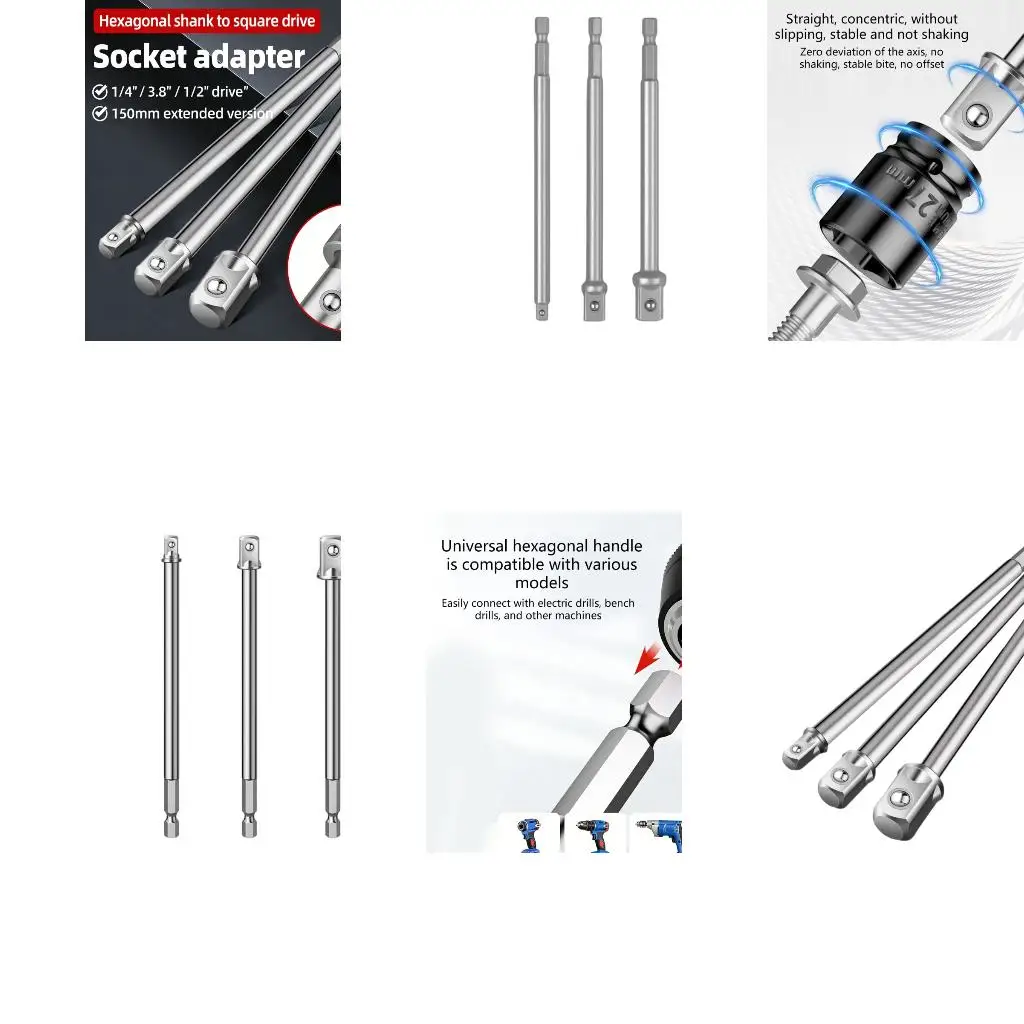  3PCS Alloy Steel Square Drive Long Reach Socket Adapter Extension Bar for Repair