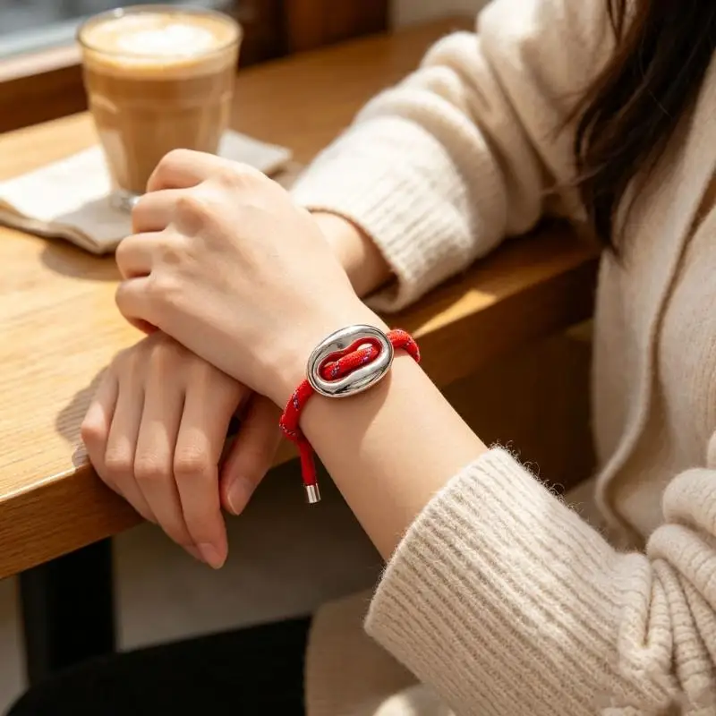  Woven Cord Bracelet with Knot Adjustment and Polished Oval Centerpiece for Daily Outfit Pairing and Casual Wrist Looks