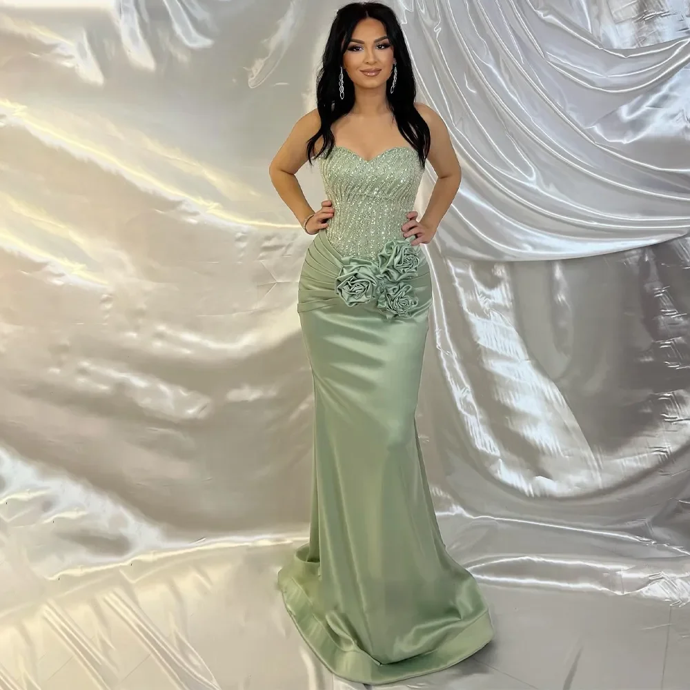 

Customized Sexy Mermaid Prom Dresses Sweetheart Bead Sequin with Handmade Flower Special Occasion Dress Floor-Length Vestidos De