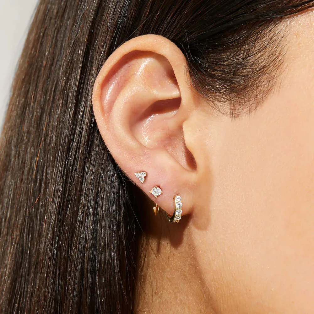 3PCS/Set Gold Color Stainless Stee Tragus Helix Stud Earrings for Women Cartilage Piercing Zircon Hoop Earring Piercing Jewelry
