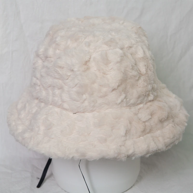 60cm Big Head Size Winter Furry Bucket Hat for Women Korean Style Large Faux Fur Fisherman Cap Soft Warm Plush Velvet Panama Hat