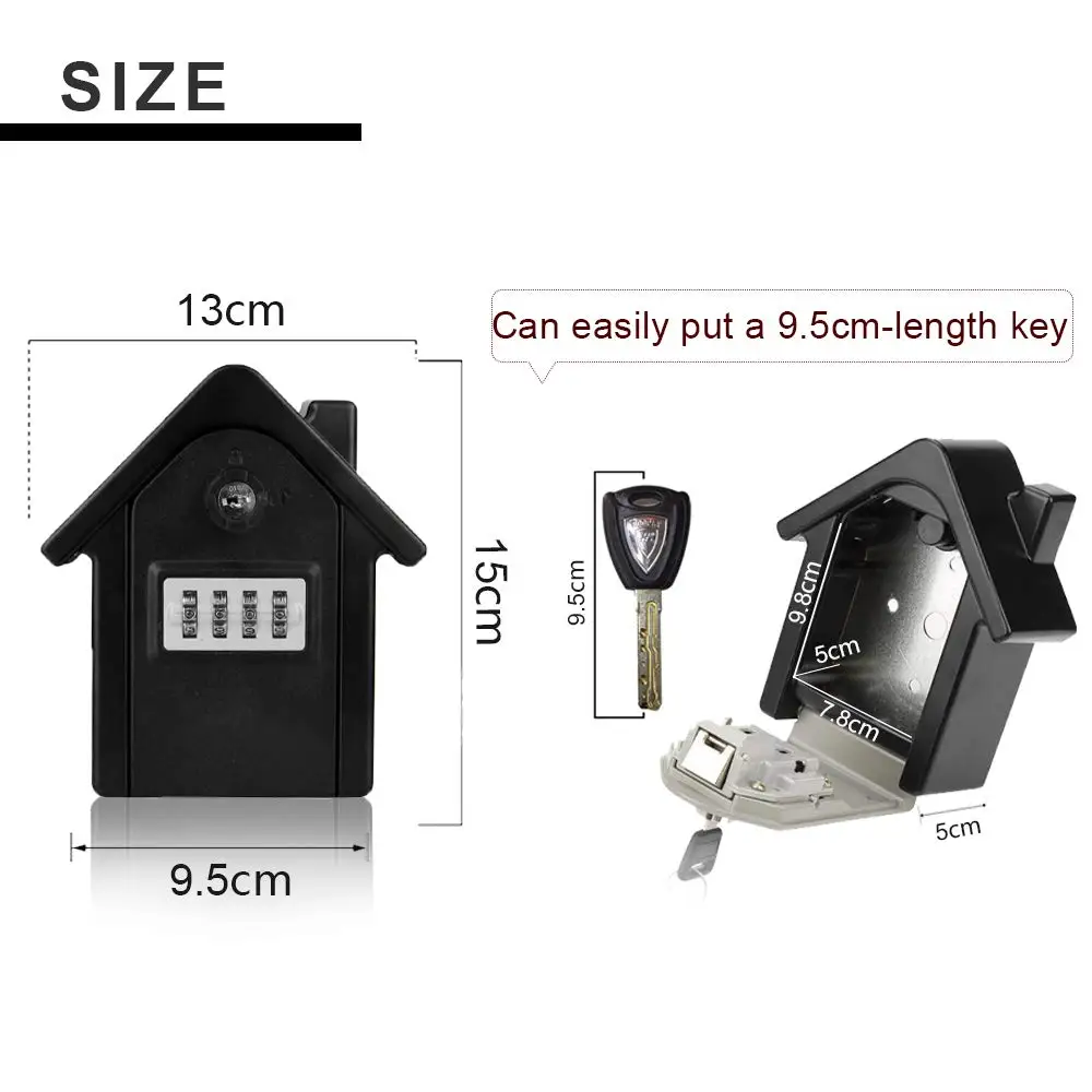 Key Lock Box Wall Mount Zinc Alloy Key Storage Box for Combination Key Safe Lock Box Spare Keys Resettable Code Indoor Outdoor