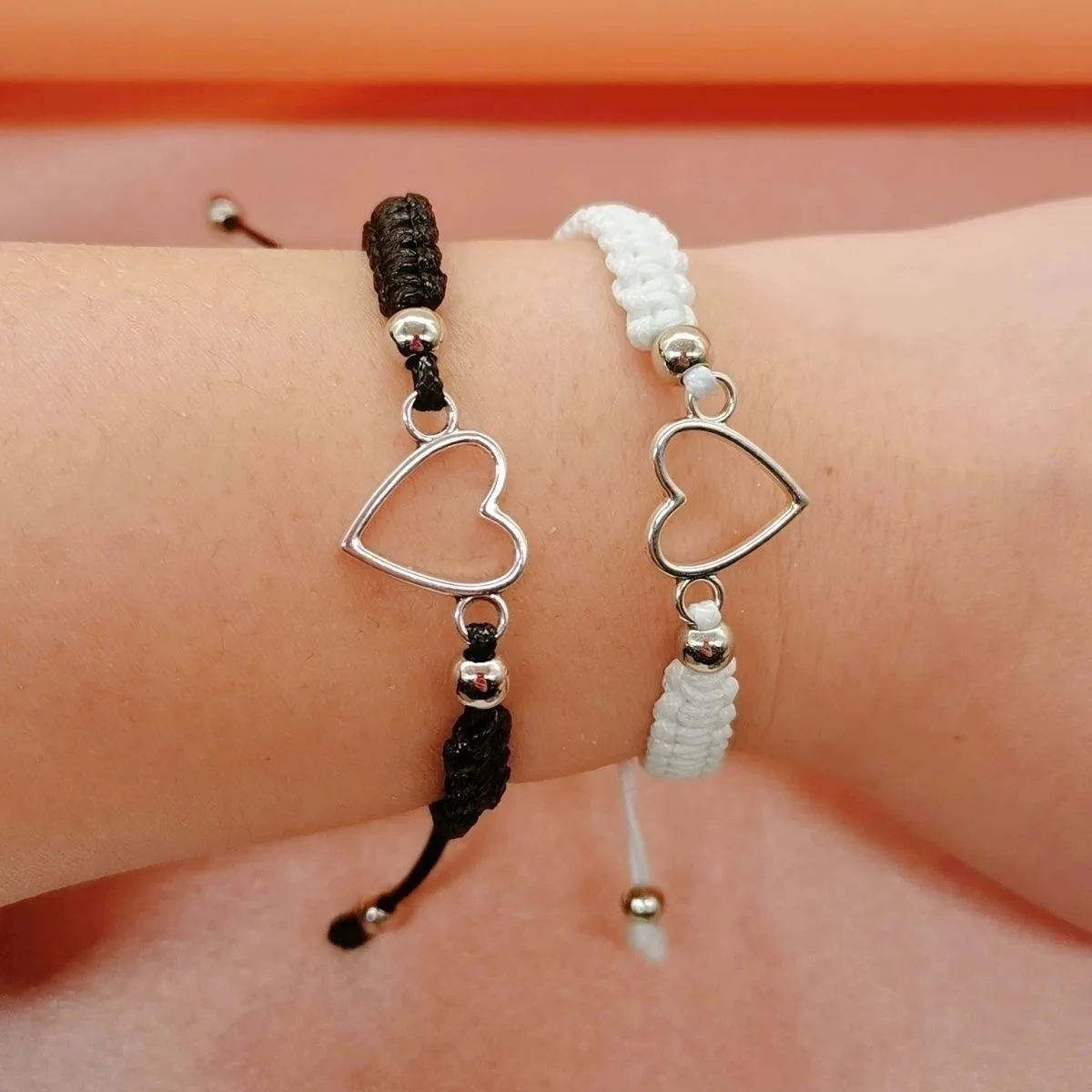 

New Valentine's Day Heart Couple Bracelet for Women Men Fashion Black White Braided Rope Matching Bracelets Anniversary Gift