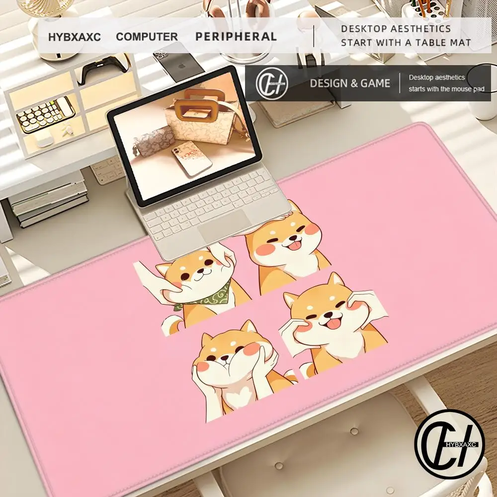 Cute Kawaii Shiba Inu Large Desk Mat, Cartoon Dog Pinch Cheek Extended Mouse Pad, Aesthetic Desk Pad for Home Office  HYBXAXC