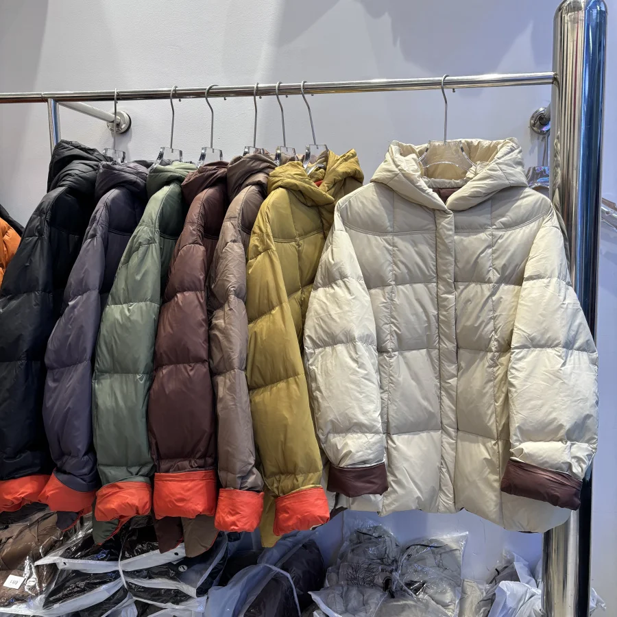 Schinteon 여성 다운 재킷 캐주얼 루즈 오버 사이즈 따뜻한 가을 겨울 아웃웨어 화이트 오리 후드 패션 코트 2024 신규