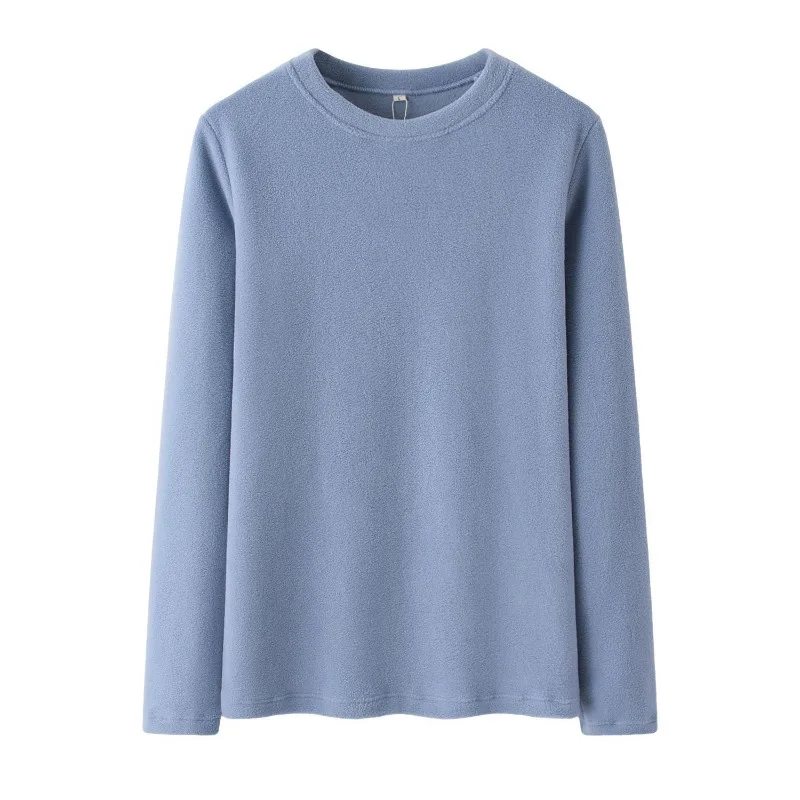 

New Winter Woman Warm Tops Solid Color Long-Sleeved Double Sided Plus Velvet T-Shirt Bottoming Shirt Loose O Neck Thermals Tops