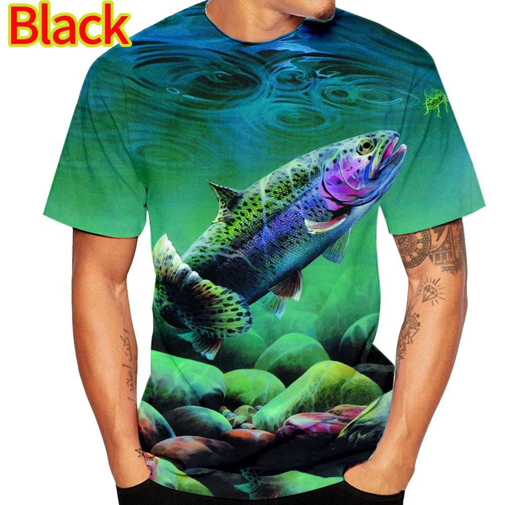 Personality Cool Hobby Carp Fishing 3D Printing T-shirt Men's Fashion Round Neck Short-sleeved Tee