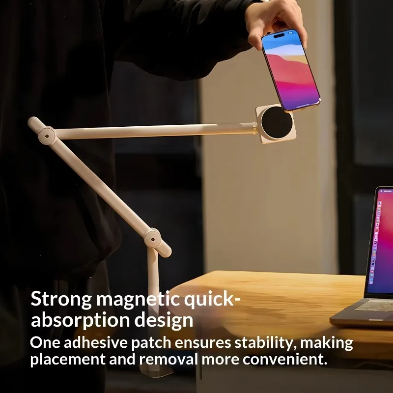 Magnetic Phone & Tablet Stand, Adjustable Desk Clamp Arm, 360° Rotating Aluminum Holder for iPhone iPad, Overhead Lazy Mount