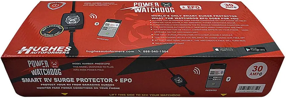 Surge Protector com desligamento automático, Bluetooth, portátil, 30 Amp