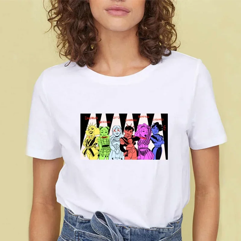 SIX The Musical Queens Letter Hip Hop Print T Shirt Casual O-neck T Shirt for Women Short Sleeve Fashion Female Top