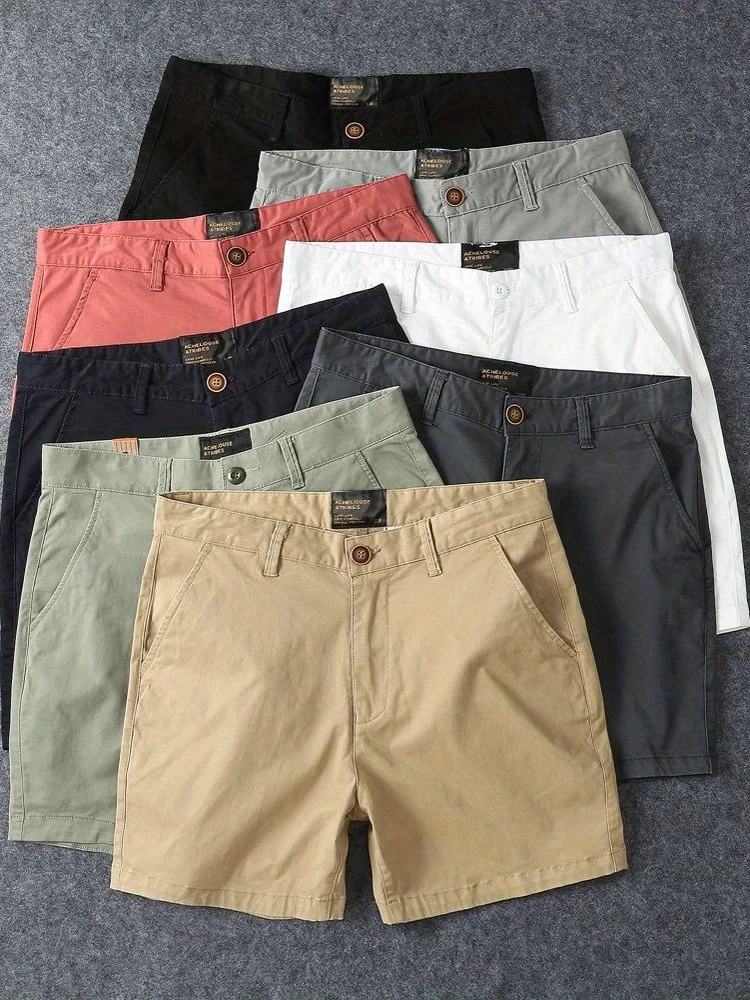 

Pure Cotton Men's Retro Summer Casual orts Elastic Straight Leg Five-Quarter Length Workwear American Sle Elastic 3-Quart...