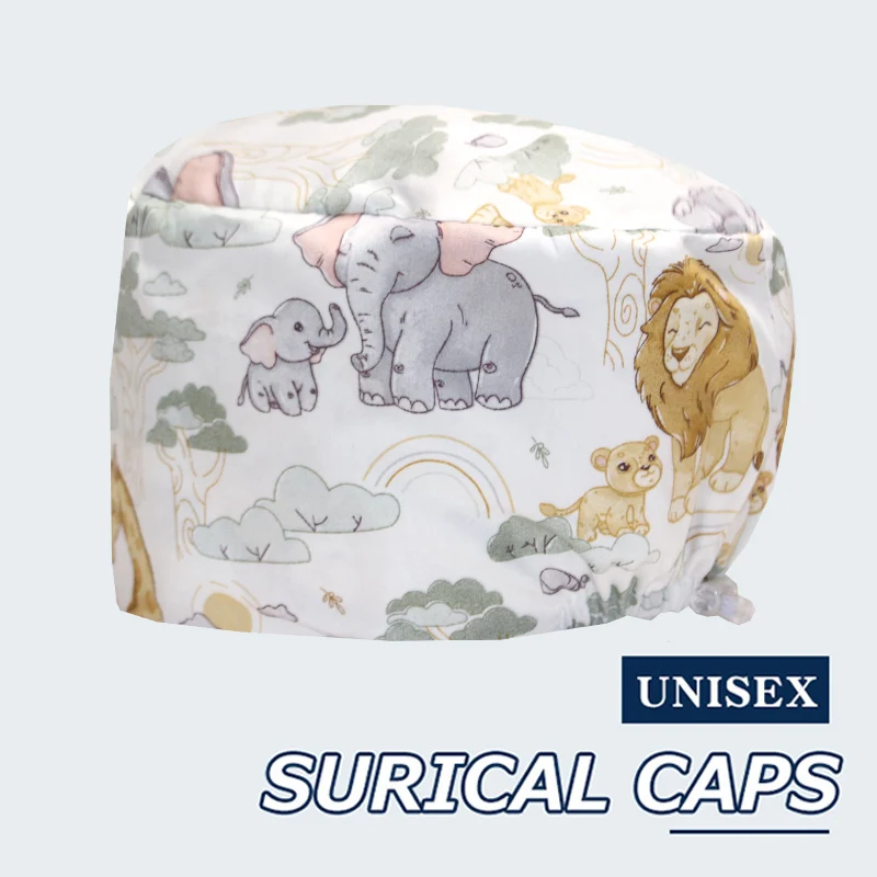 Lion Pattern Print Medical Caps Dentist Scrub Hats Cotton Beauty Salon SPA Skullcap Hospital Surgical Hats 100% Cotton K1111