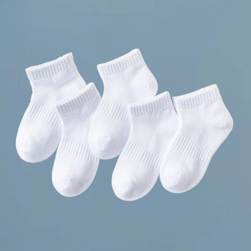 Calcetines de algodón de malla blanca para niños y niñas, calcetines deportivos de primavera para bebés, calcetines de algodón respetuosos con la piel, 5 pares