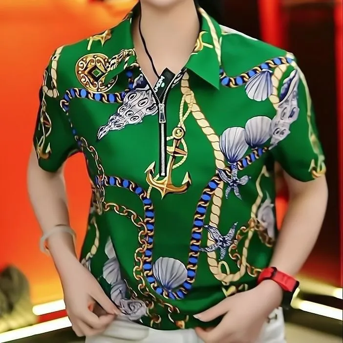 Retro men's casual party fashionable summer short sleeved polo shirt collar, mature and stable men's size S-5XL