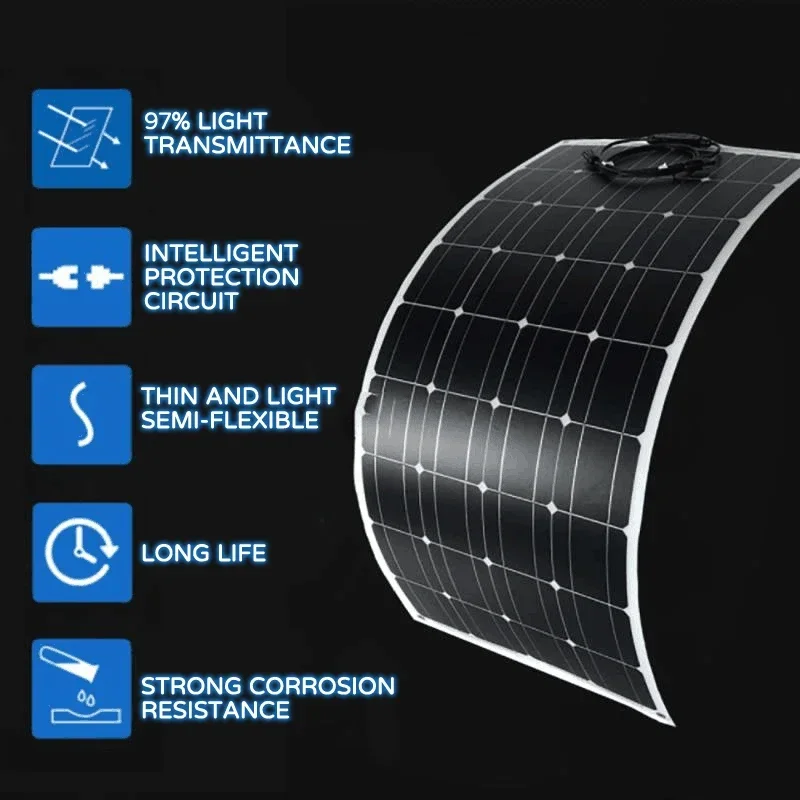 600W 300W Solar Panel Kit 18V Monocrystalline Solar Cell 60A Controller Outdoor Charger for Camping Yacht Motorhome Car RV Boat