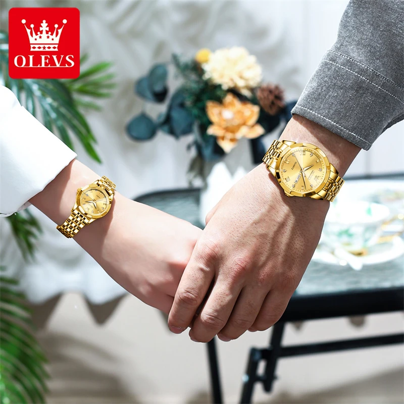 OLEVS-Reloj de pulsera de acero para hombre y mujer, cronógrafo de cuarzo, resistente al agua, creativo, de lujo, para San Valentín, 9931