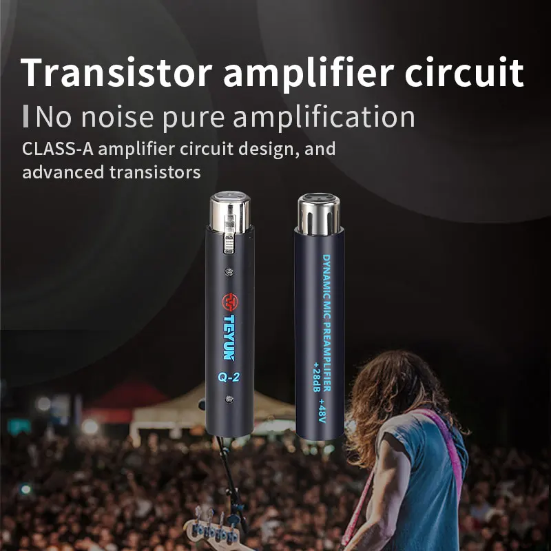 TEYUN-preamplificador de micrófono dinámico Mini XLR, 48V, 28db, ganancia, estructura de Metal, amplificador portátil para Q-2 de rendimiento