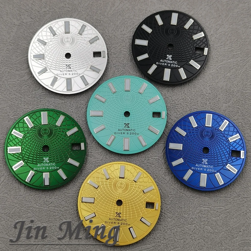 High Quality 28.5mm Silver Gold Black Blue Date Window Green Luminous Aseptic Dial Fit NH35 /NH36/4R/7S Automatic Movement