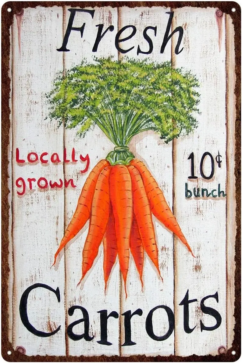 Fresh Locally Grown Carrots Vegetables Bunch Rustic Metal Plate Tin Sign Vintage Retro Man Cave Bar Garden Wall Decor 12