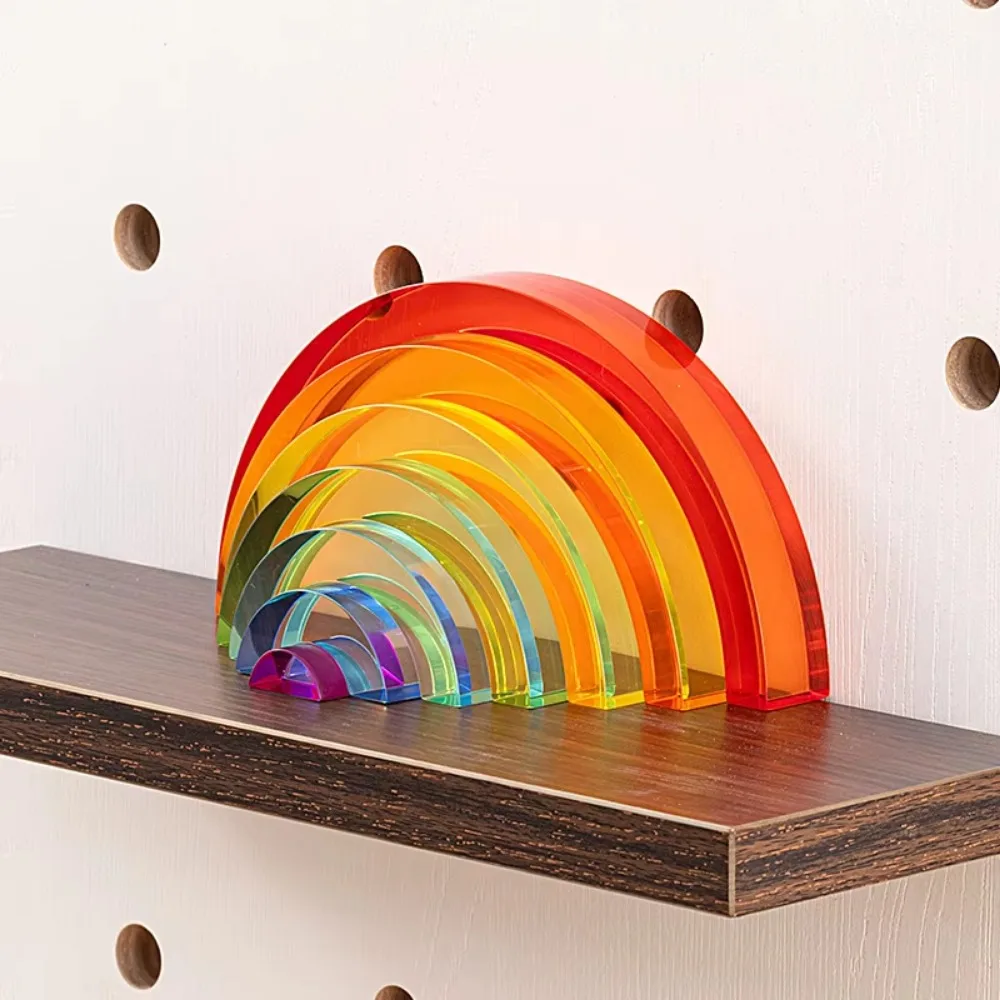 Patchwork Rainbow Acrylic Sculpture Transparent Colorful Statue DIY Blocks Figurine Home Decor Ornament Decorative Accessories