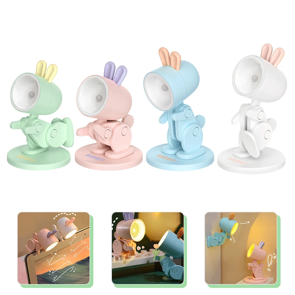 

4Pcs LED Small Table Lamp Child Living Room Abs Pvc Animal Night Light Cartoon Rabbit Foldable Desk Wall Bedroom