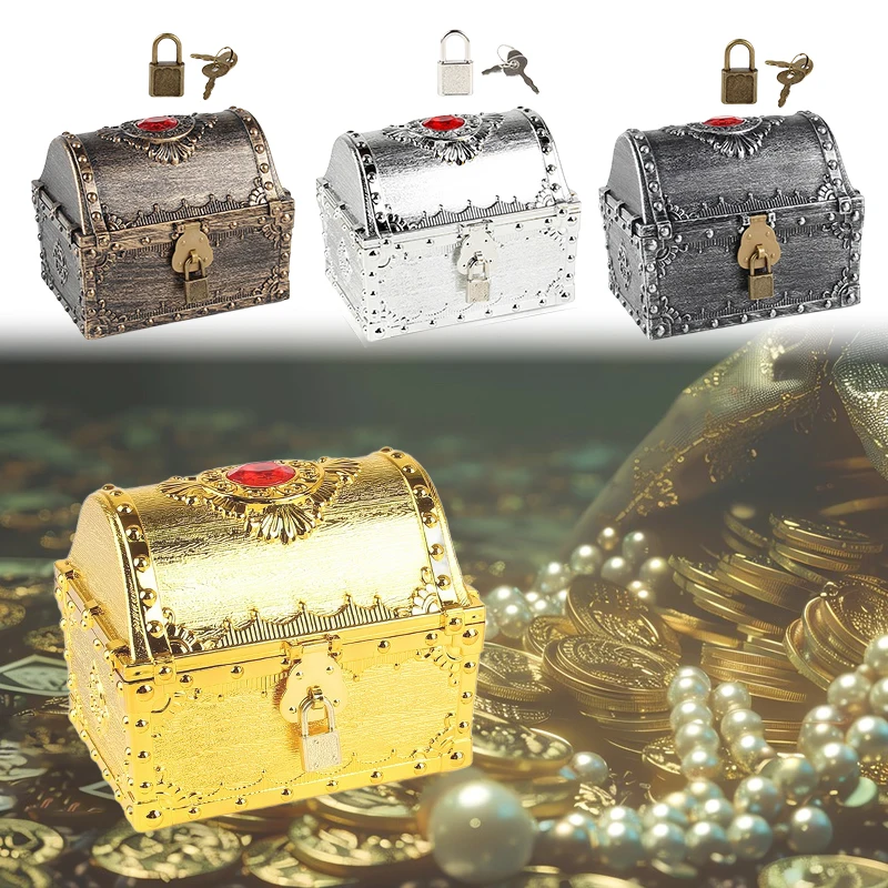 Bank Storage Box Pirate Treasure Chest Piggy Plastic Vintage Money Coin Lock Boxes Jewelry Saving Organizer Decor Ornaments