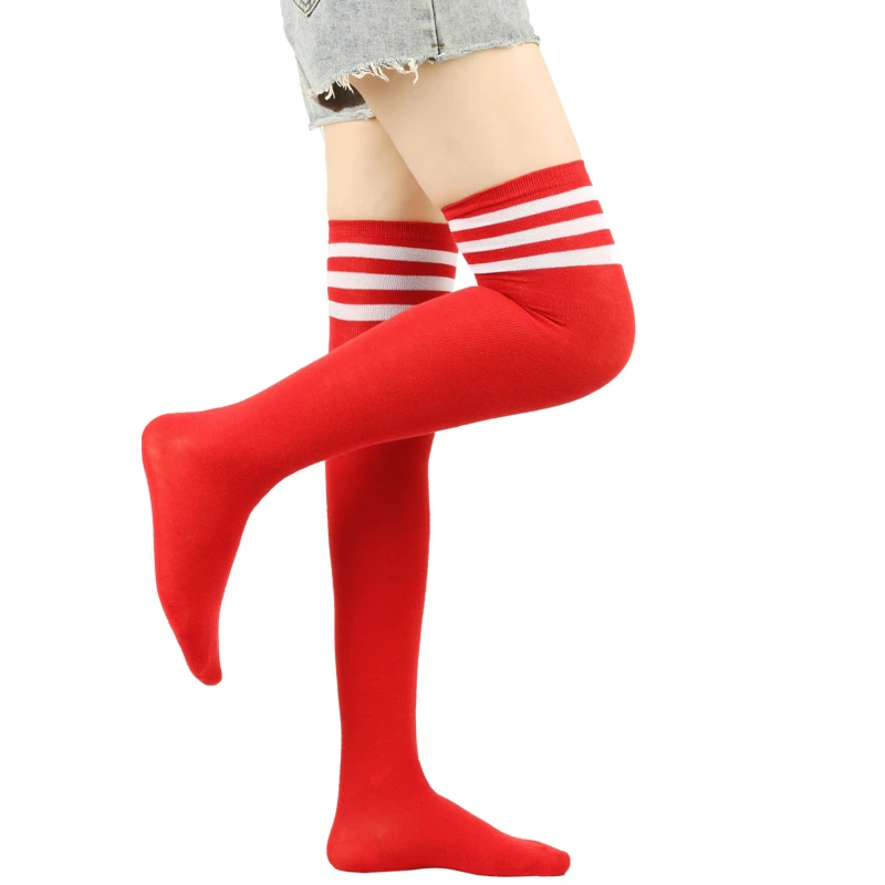 Chaussettes hautes au dessus du genou pour femmes, bas longs à rayures noires et blanches de Style académique pour dames et filles, Protection chaude du genou