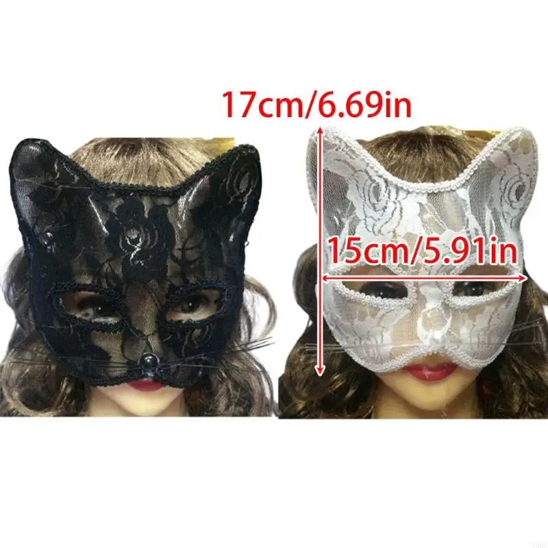 Y5GC Halloween Party Masks Black Lace Mask Masquerade Sexy Lace for Cat Face