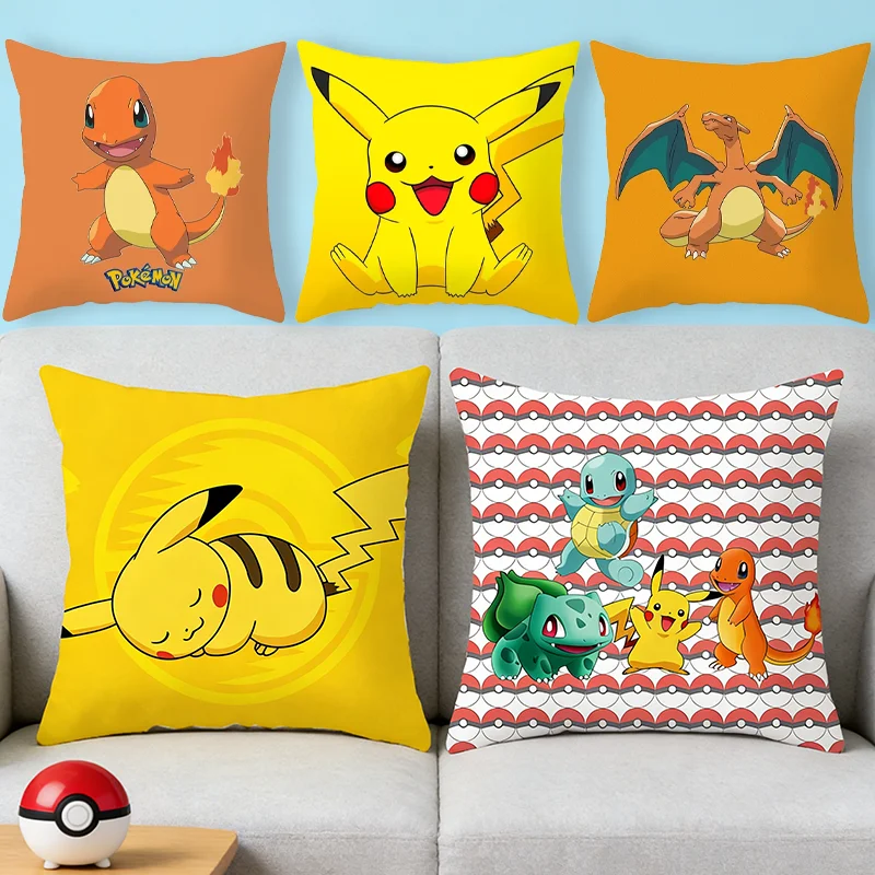 

Anime Pokemon Pikachu Pillowcases Decor Toys for Home Office Sofa Cartoon Charizard Action Figure Square Pillow Covers Toys Gift