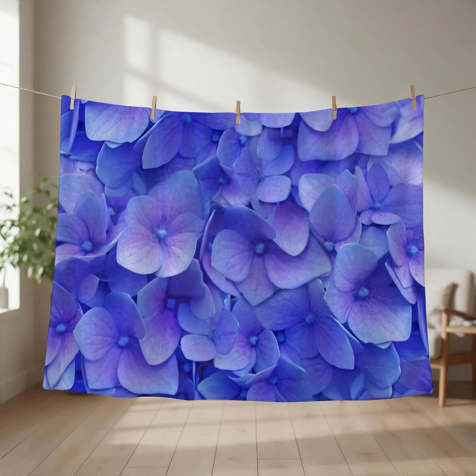 Hydrangea blue Throw Blanket couch cozy soft plush fuzzy picnic outdoor blanket