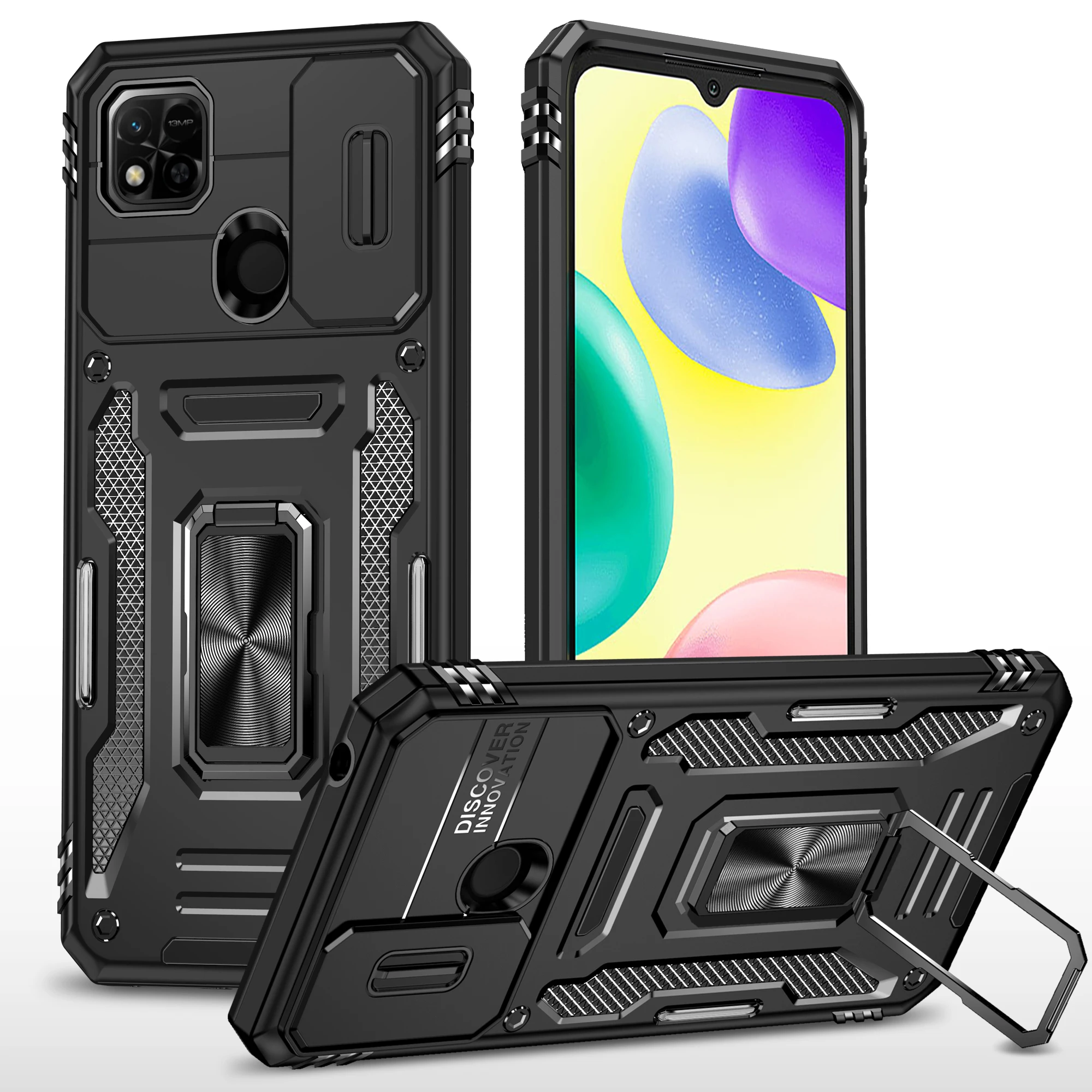 Armored 2-in-1 Fall-proof Case for Xiaomi 11T 12Pro A1 for Redmi12 9c 9a 10c 10a Lens Protection Ring Phone Case