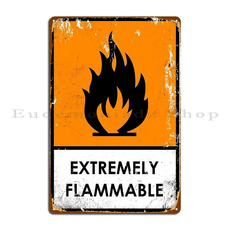 Punk Chemical Hazard Warning Sign Flammable Rockercat Metal Sign Mural Printed Home Bar Living Room Tin Sign Poster