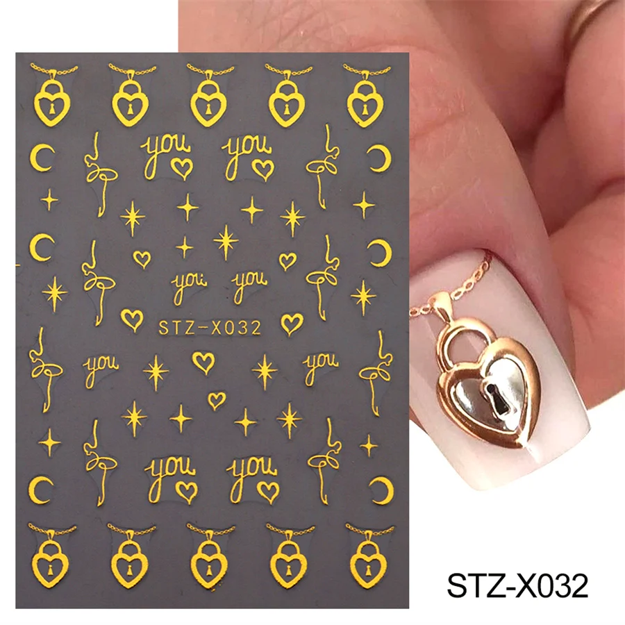 ملصقات للأظافر بقفل على شكل قلب ، معدن فضي ، تصميم قلادة قمر رائع ، ديكور مانيكير أنيق ، جودة عالية ، خماسي الأطراف
