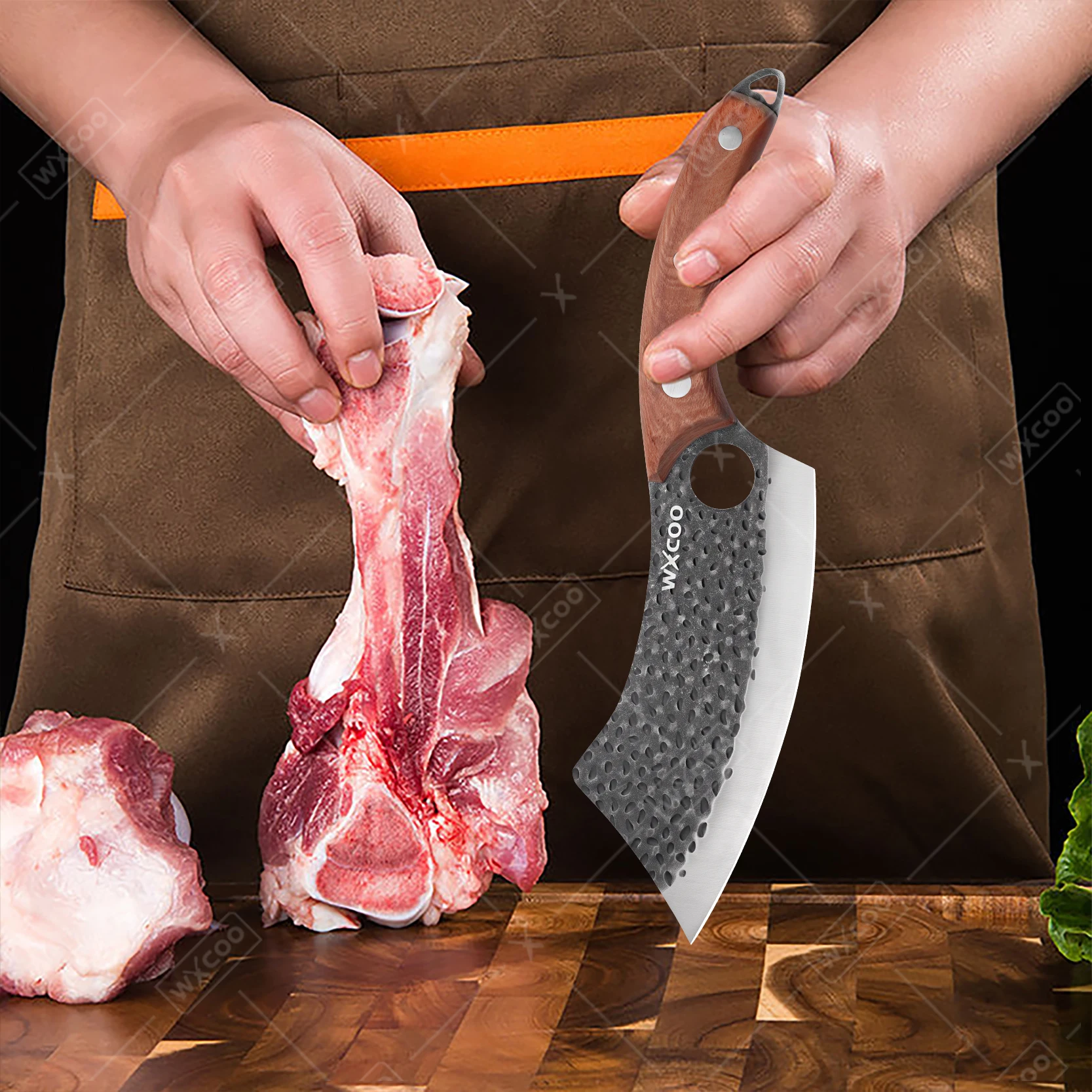 WXCOO 1~4pcs Kitchen Knife Set Stainless Steel Handmade Forged Meat Cleaver Boning Fruit Slicing Butcher Knife Cutting Board