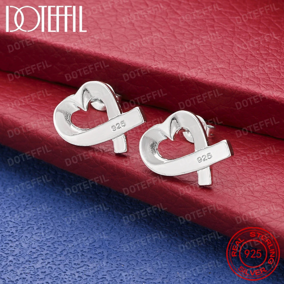 Charming 925 Sterling Silver Exquisite Heart-Shaped Openwork Earrings for Women, Fashionable Party Wedding Jewelry Party Gift