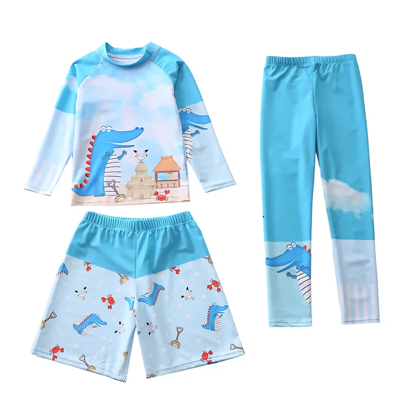 Boys Swimwear Long Sleeve Rash Guard Children\'s Swimwear Sun UV Protection Full Cover Swim Bathing Suit Kids Beach Clothes 4-11T