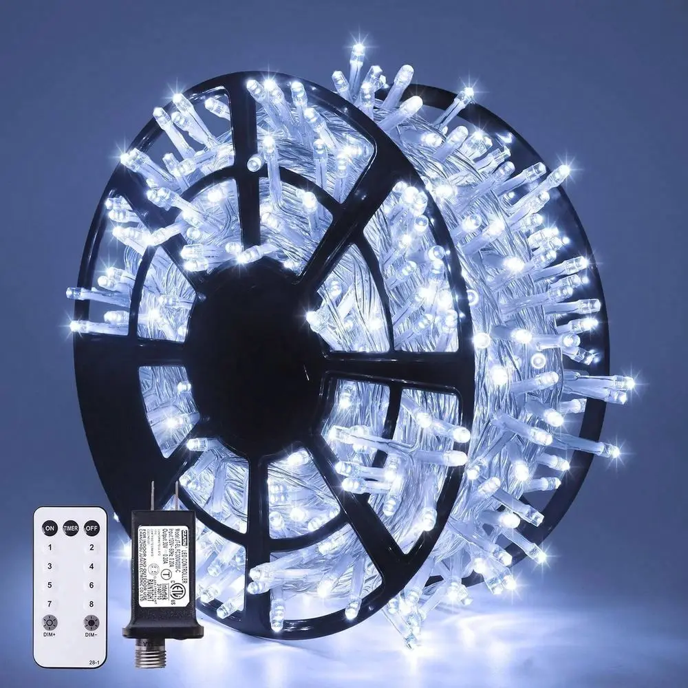

JMEXSUSS 168FT 600 LED Белые гирлянды для улицы, водонепроницаемые, с пультом ДУ, для помещений, холодный белый свет, рождественские гирлянды