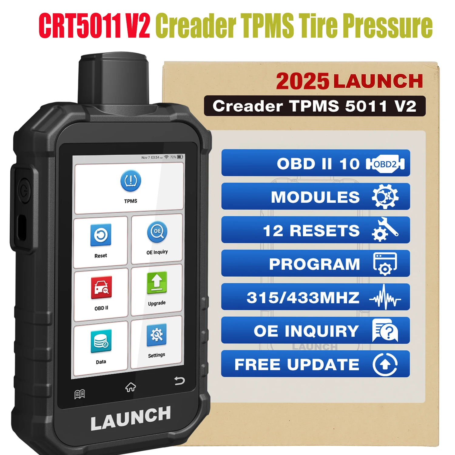 

2025 LAUNCH CRT5011 V2 Creader TPMS Tire Pressure TPMS Tire Pressure moni toring Sensor Upgrade Version of CRT5011 V2